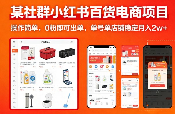 某社群小红书百货电商项目，操作简单，0粉即可出单，单号单店铺稳定月入2w+-资源宝库