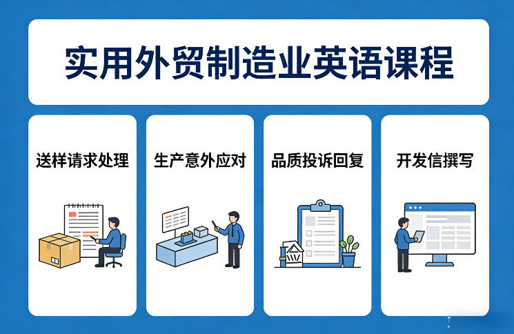 实用外贸制造业英语课程，教你专业处理送样请求、应对生产意外、回复品质投诉、撰写开发信等-资源宝库