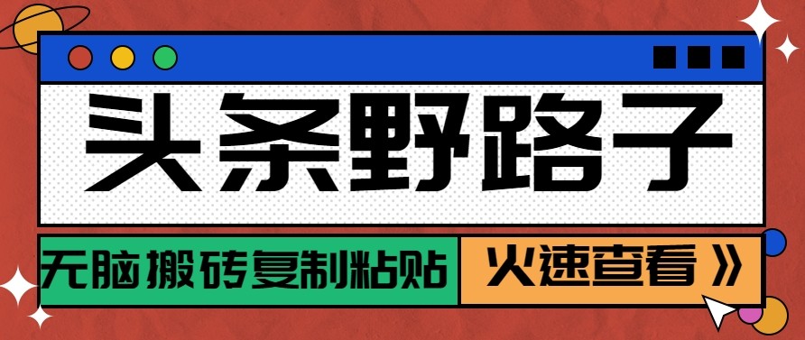头条单账号日收益300+野路子玩法赛道，无脑搬砖复制粘贴，保姆级教程-资源宝库