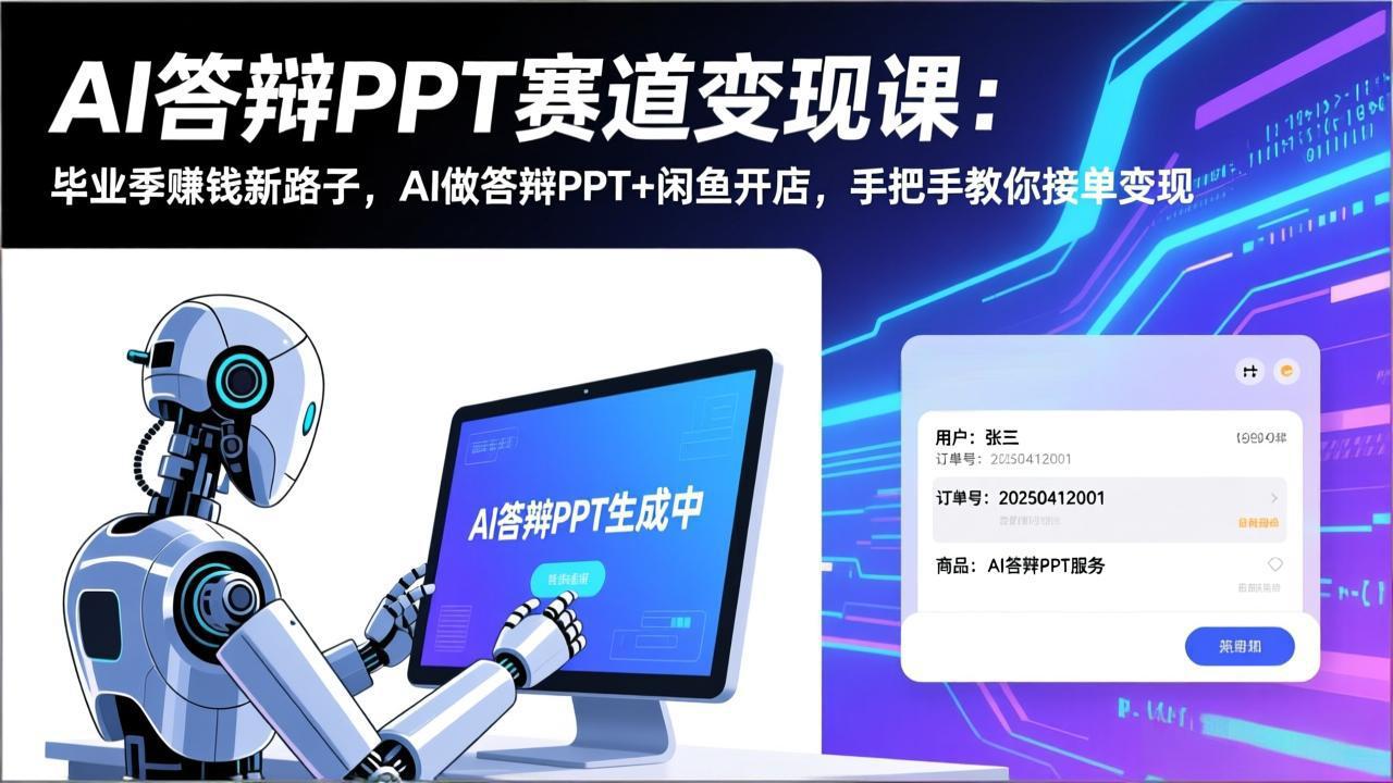 AI答辩PPT赛道变现课：毕业季赚钱新路子，AI做答辩PPT+闲鱼开店，手把手教你接单变现-资源宝库