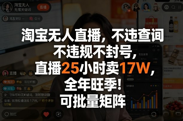 淘宝无人直播，不违规不封号，直播25小时卖17W，全年旺季！可批量矩阵【揭秘】-资源宝库