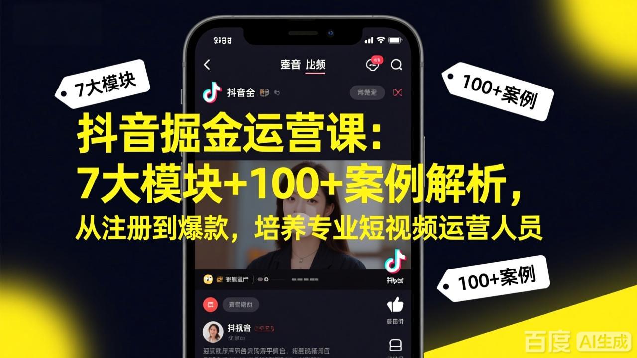 抖音掘金运营课：7大模块+100+案例解析，从注册到爆款，培养专业短视频运营人员-资源宝库