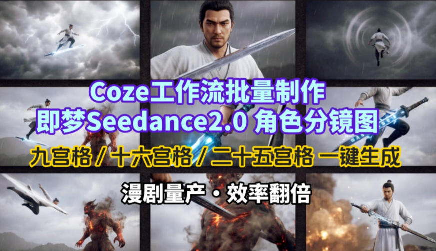 Coze工作流批量制作即梦Seedance2.0角色分镜图，九宫格-十六宫格-二十五宫格一键生成，漫剧量产，效率翻倍-资源宝库
