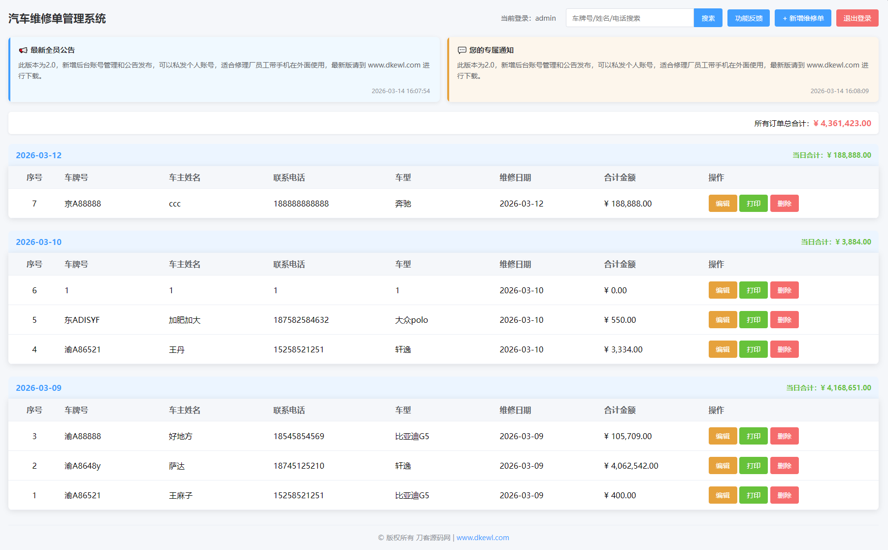 汽修单管理系统源码-资源宝库