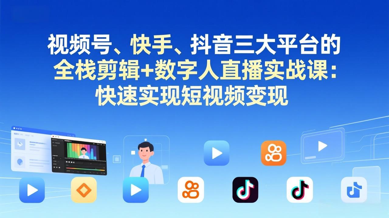 视频号+快手+抖音三大平台的全栈剪辑+数字人直播实战课-3月更新：快速实现短视频变现-资源宝库