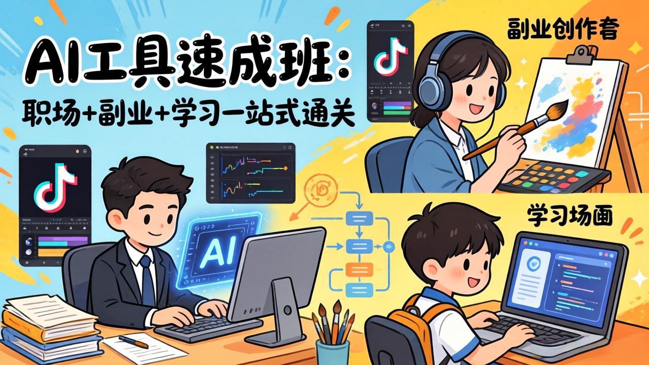 AI工具速成班:职场+副业+学习一站式通关,20+爆款类型+剪映技巧+抖音算法,0基础快速上手-资源宝库