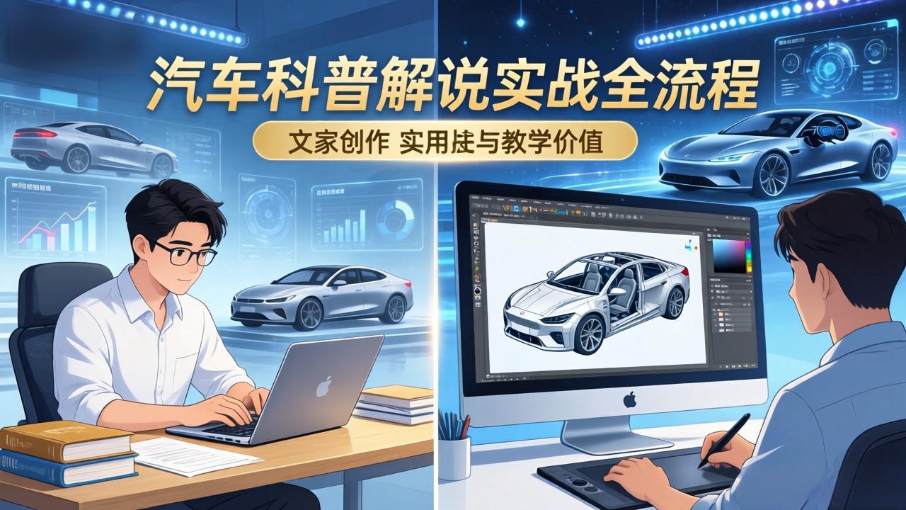 抖音汽车科普解说实战:文案+动画+画面处理+去水印全流程,打造专业汽车科普视频-资源宝库