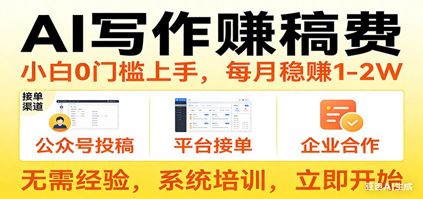 用AI写作赚稿费，提供接单渠道，每月稳赚1-2W，小白0门槛上手！-资源宝库
