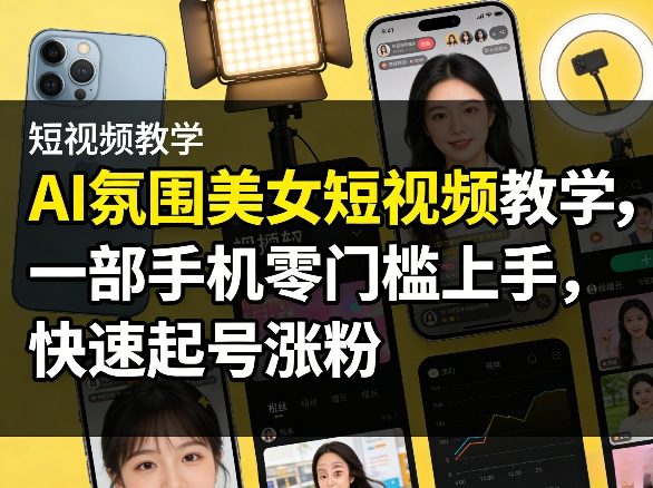 AI氛围美女短视频教学，一部手机零门槛上手，快速起号涨粉-资源宝库