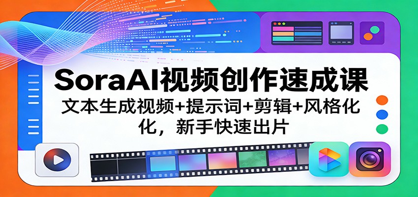 SoraAI视频创作速成课：文本生成视频+提示词+剪辑+风格化，新手快速出片-资源宝库