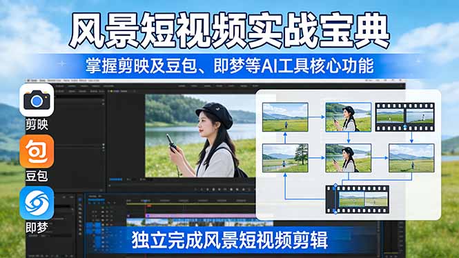 风景短视频实战宝典：掌握剪映及豆包、即梦等AI工具的核心功能，独立完成风景短视频剪辑-资源宝库