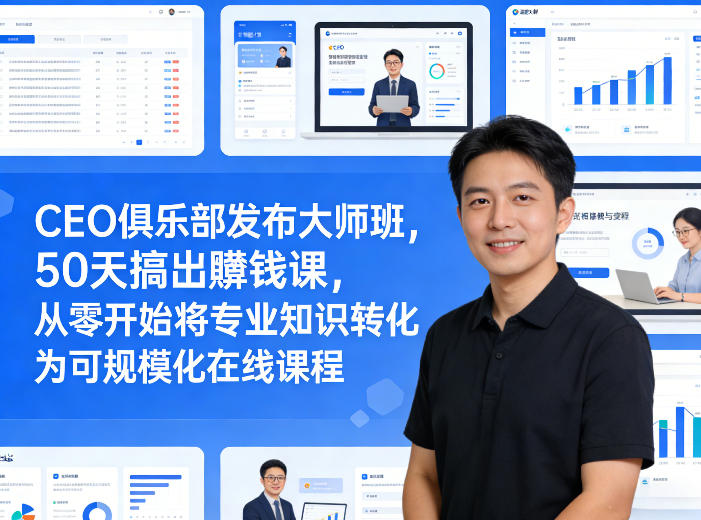 CEO俱乐部发布大师班，50天搞出賺钱课，从零开始将专业知识转化为可规模化在线课程-资源宝库