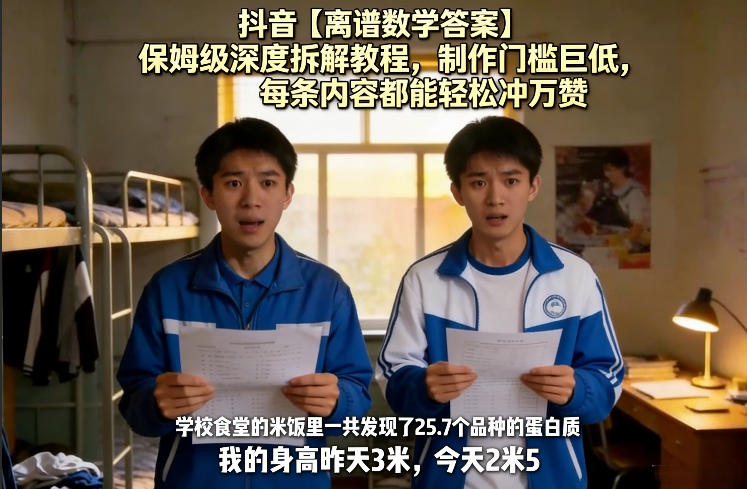抖音【离谱数学答案】保姆级深度拆解教程，制作门槛巨低，每条内容都能轻松冲万赞，附详细步骤-资源宝库