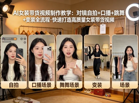 AI女装带货视频制作教学，对镜自拍、口播、跳舞、变装全流程，快速打造高质量女装带货视频-资源宝库