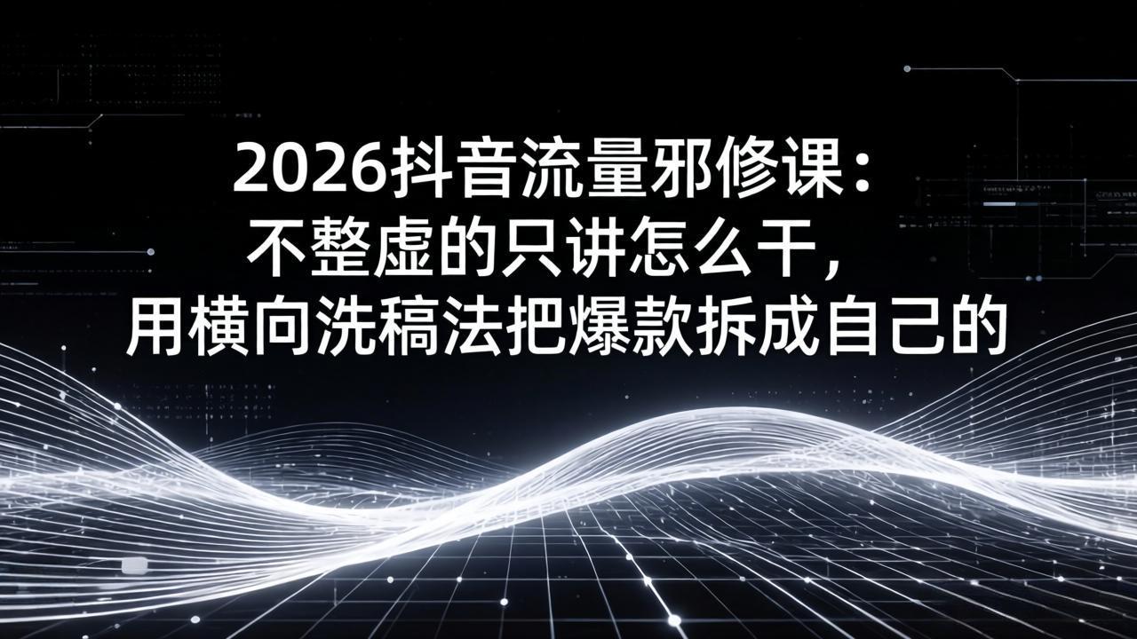 2026抖音流量邪修课:不整虚的只讲怎么干,用横向洗稿法把爆款拆成自己的-资源宝库