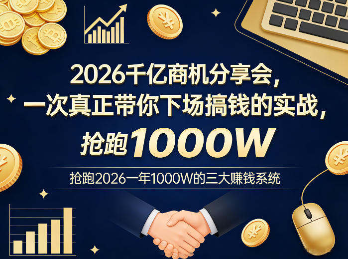 2026千亿商机分享会，一次真正带你下场搞钱的实战，抢跑2026一年1000W的三大賺钱系统-资源宝库