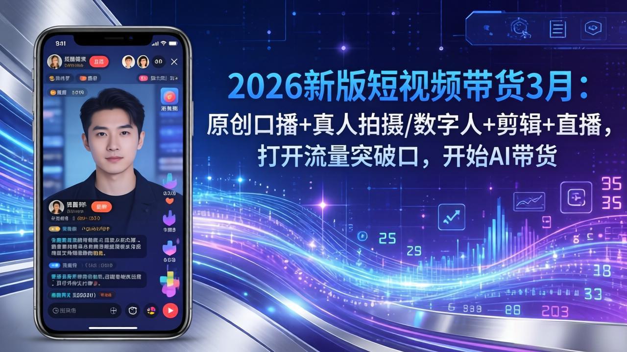2026新版短视频带货3月：原创口播+真人拍摄/数字人+剪辑+直播，打开流量突破口，开始AI带货-资源宝库