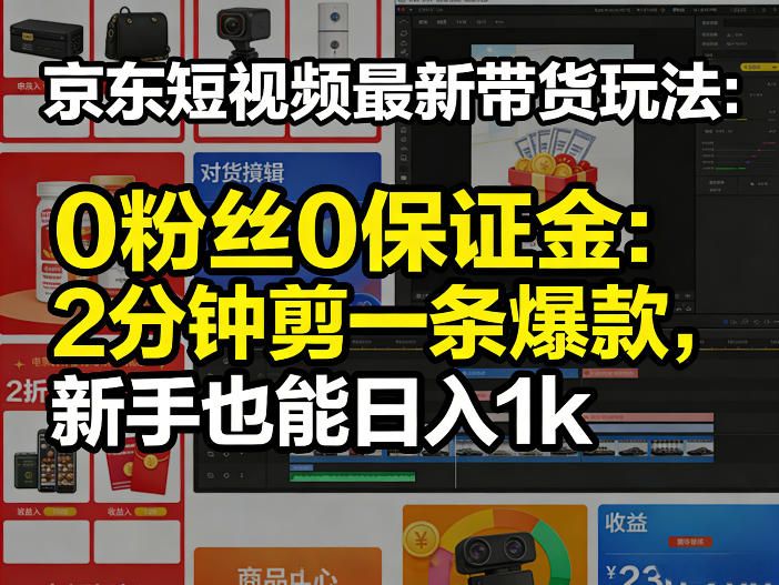 京东短视频最新带货玩法,0粉丝0保证金,2分钟剪一条爆款,新手也能日入1k+【揭秘】-资源宝库