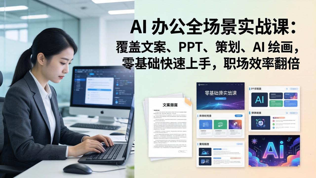 AI 办公全场景实战课：覆盖文案、PPT、策划、AI 绘画，零基础快速上手，职场效率翻倍-资源宝库