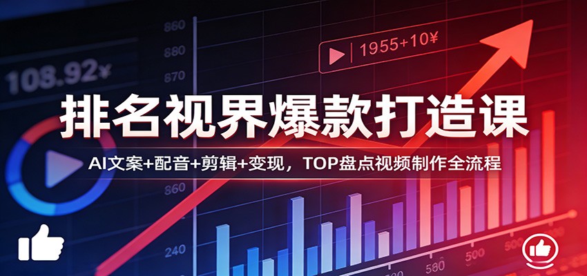 排名视界爆款打造课:AI文案+配音+剪辑+变现,TOP盘点视频制作全流程-资源宝库