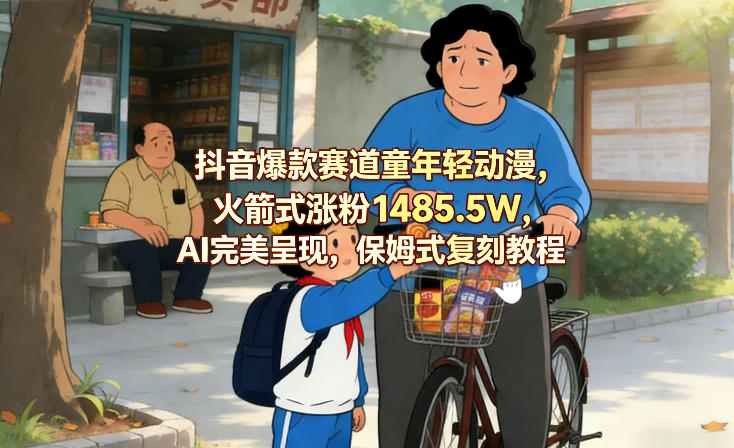 抖音爆款赛道童年轻动漫，火箭式涨粉1485.5W，AI完美呈现，保姆式复刻教程-资源宝库