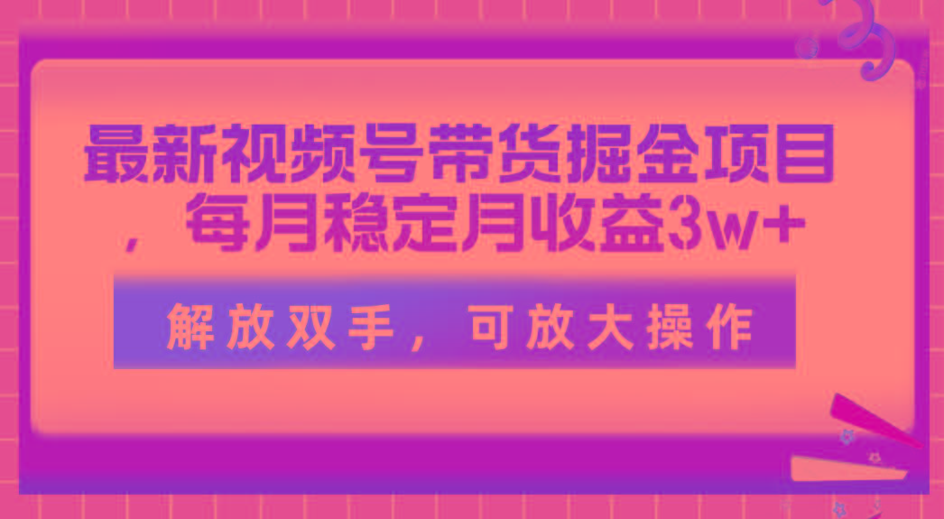 最新视频号带货掘金项目，每月稳定月收益3w+，解放双手，可放大操作-资源宝库