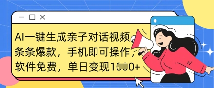 AI一键生成亲子对话视频,条条爆款,一部手机即可操作,单日变现数张-资源宝库
