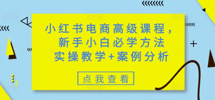 小红书电商高级课程，新手小白必学方法，实操教学+案例分析-资源宝库