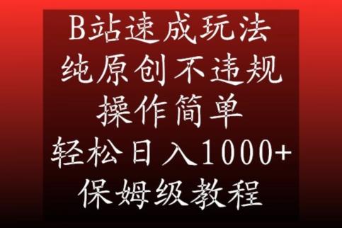B站速成玩法，纯原创不违规，操作简单，轻松日入1000+，保姆级教程【揭秘】-资源宝库