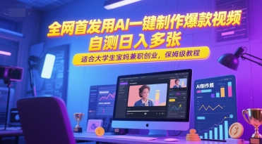 全网首发用AI一键制作爆款视频，自测日入多张，适合大学生宝妈兼职创业，保姆级教程-资源宝库