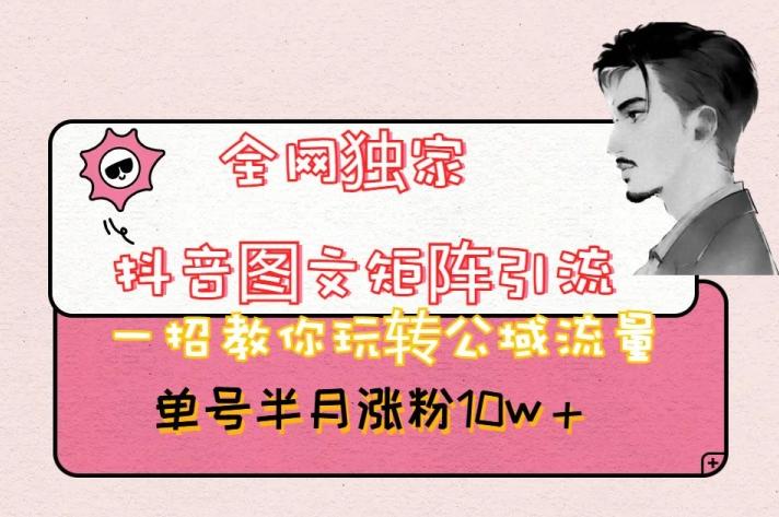 全网独家抖音图文矩阵引流，一招教你玩转公域流量，单号半月涨粉10w+【揭秘】-资源宝库