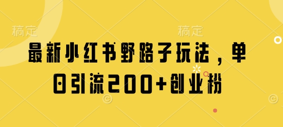 最新小红书野路子玩法，单日引流200+创业粉-资源宝库