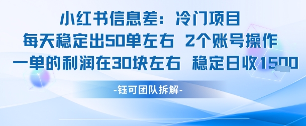 小红书信息差冷门项目一单利润30块每天稳定1.5k左右2个账号操作-资源宝库