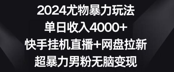 2024尤物暴力玩法，单日收入4000+，快手挂机直播+网盘拉新，超暴力男粉无脑变现【揭秘】-资源宝库