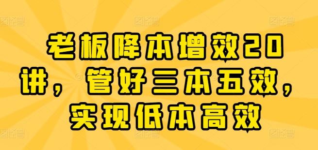 老板降本增效20讲，管好三本五效，实现低本高效-资源宝库