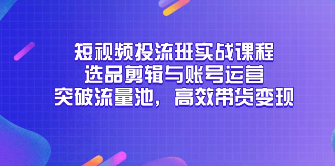 短视频投流班实战课程,选品剪辑与账号运营,突破流量池,高效带货变现-资源宝库