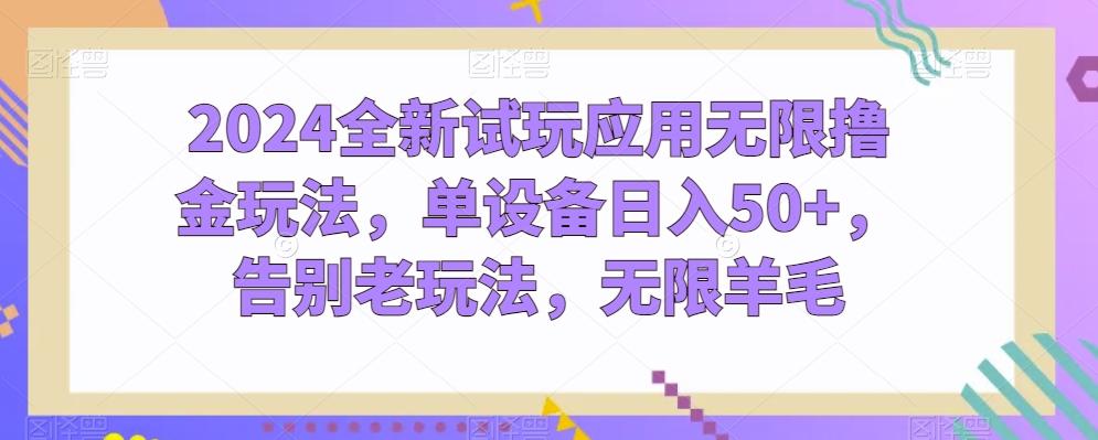 2024全新试玩应用无限撸金玩法，单设备日入50+，告别老玩法，无限羊毛【揭秘】-资源宝库