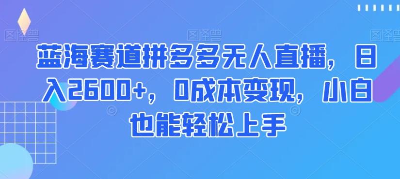 蓝海赛道拼多多无人直播，日入2600+，0成本变现，小白也能轻松上手【揭秘】-资源宝库