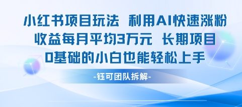 适合小白操作的小红书新项目，利用AI快速涨粉，收益每月平均1W+-资源宝库