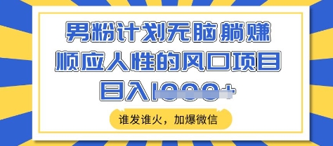 男粉计划无脑躺Z,顺应人性的风口项目,谁发谁火,加爆微信,日入多张【揭秘】-资源宝库