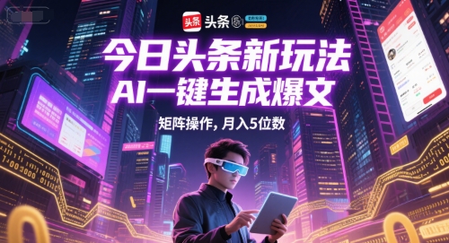 今日头条新玩法,AI一键生成爆文,矩阵操作,月入5位数-资源宝库