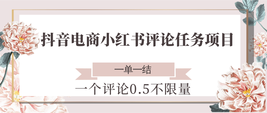 抖音电商小红书评论任务项目,一个评论0.5,一单一结 不限量-资源宝库