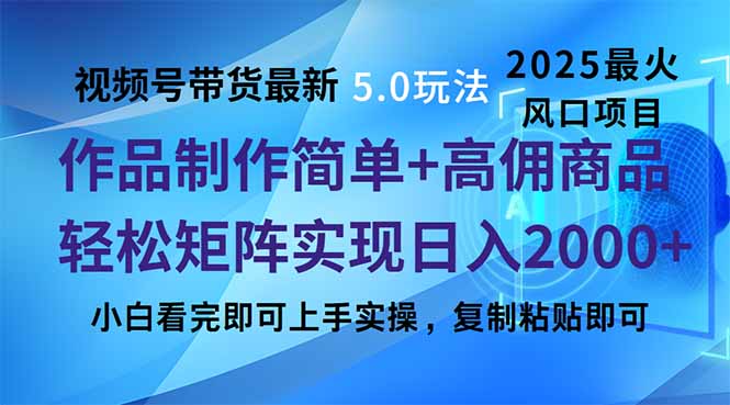视频号带货最新5.0玩法，作品制作简单，当天起号，复制粘贴，轻松矩阵...-资源宝库