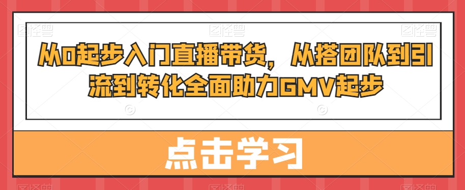 从0起步入门直播带货，​从搭团队到引流到转化全面助力GMV起步-资源宝库