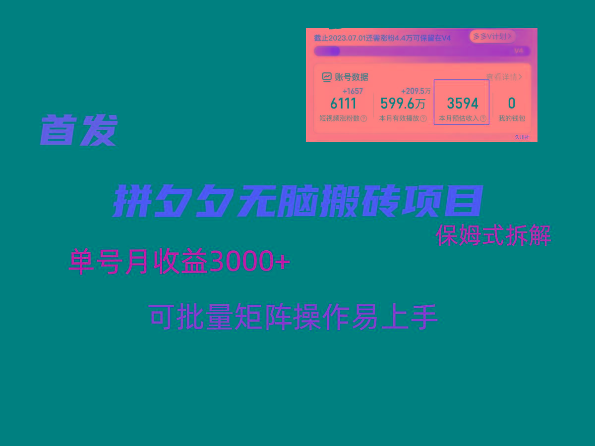 拼夕夕无脑搬砖，单号稳定收益3000+，保姆式拆解-资源宝库
