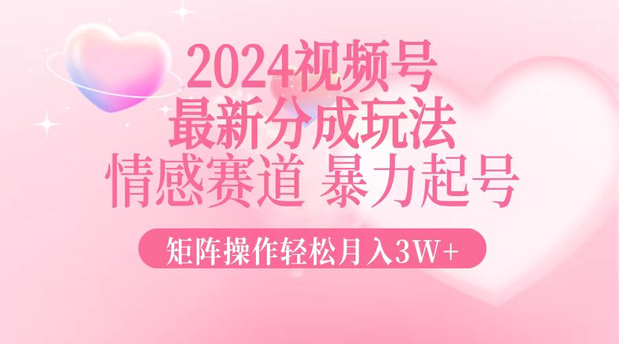 2024最新视频号分成玩法，情感赛道，暴力起号，矩阵操作轻松月入3W+-资源宝库