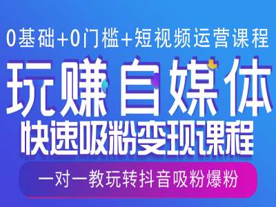 0基础+0门槛+短视频运营课程，玩赚自媒体快速吸粉变现课程，一对一教玩转抖音吸粉爆粉-资源宝库