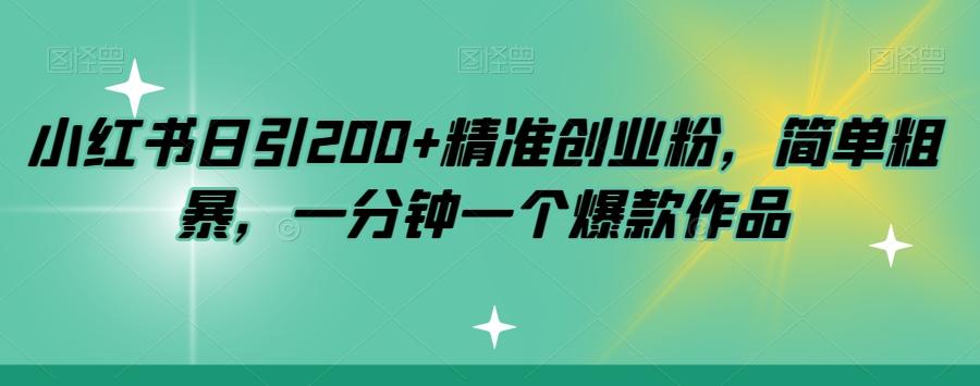 小红书日引200+精准创业粉，简单粗暴，一分钟一个爆款作品【揭秘】-资源宝库