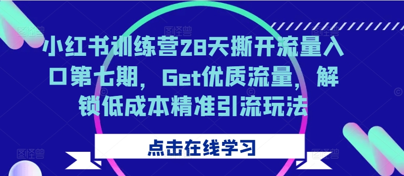 小红书训练营28天撕开流量入口第七期，Get优质流量，解锁低成本精准引流玩法-资源宝库