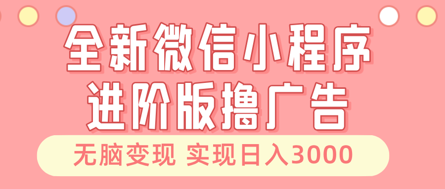 全新微信小程序进阶版撸广告 无脑变现睡后也有收入 日入3000＋-资源宝库